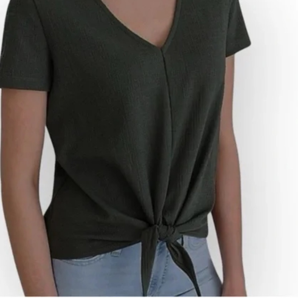 J. Crew Black Short Sleeve Tie-Front Top